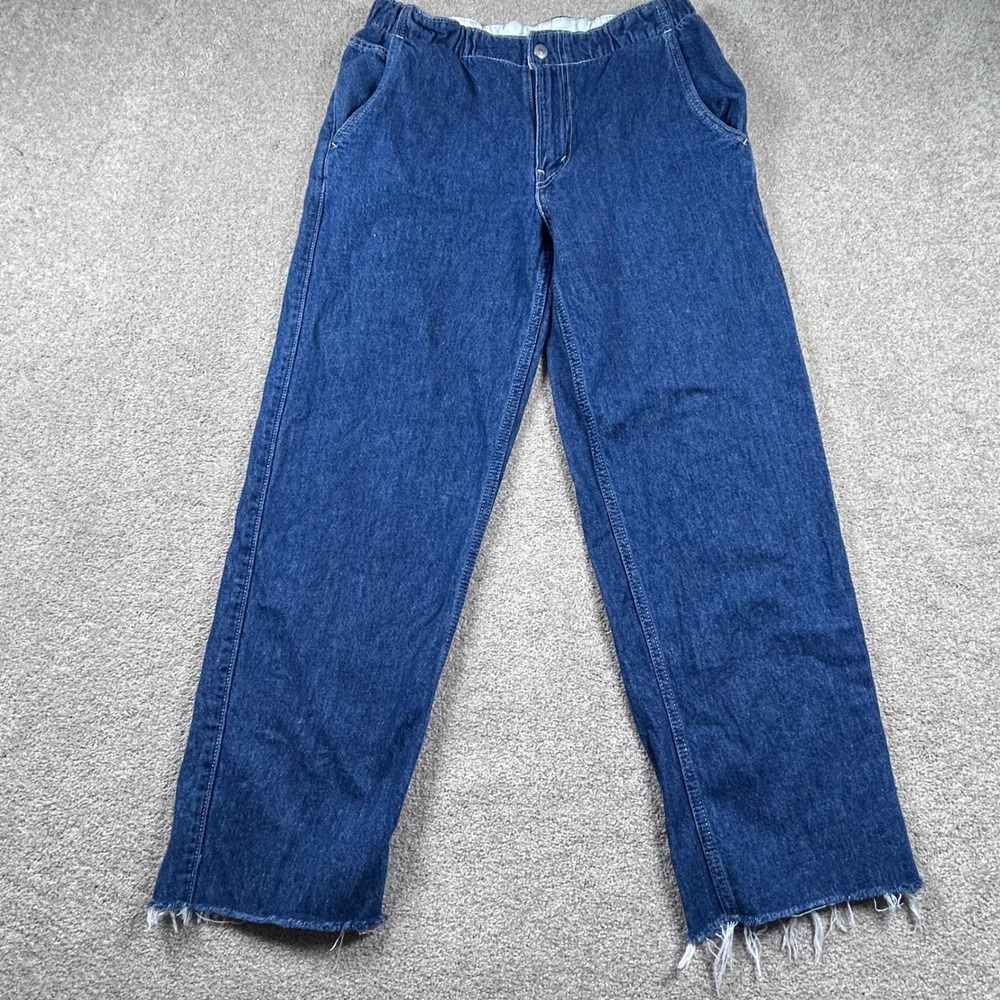 Levis Pull On Elastic Waist Wide Leg Raw Hem Denim Jeans Blue S A2064-0000